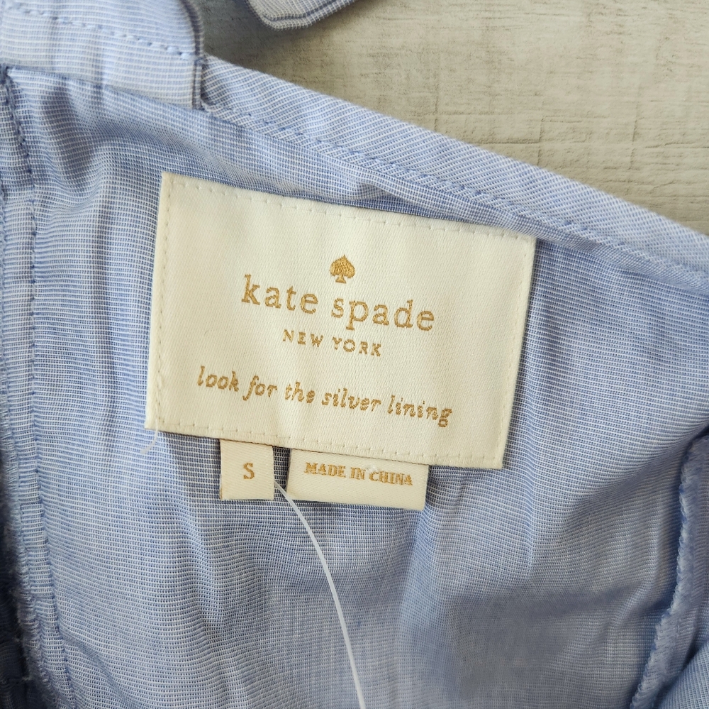 KATE SPADE DAISY EMBROIDERED PATIO BLUE BLACK RUFFLE SLEEVELESS DRESS   S Nwot - Picture 5 of 12